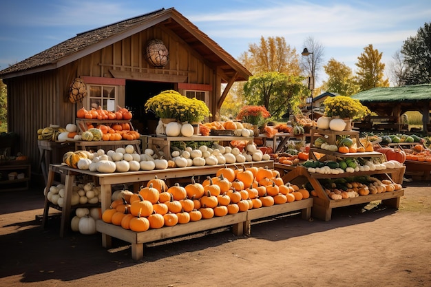 Pumpkin Farm Stand on a Sunny Day