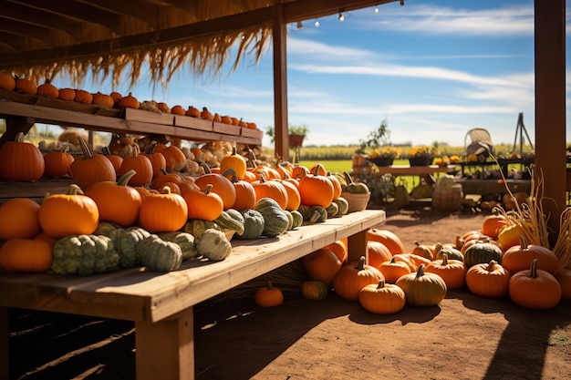 Pumpkin Farm Stand on a Sunny Day