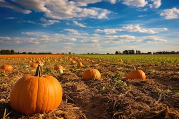 Pumpkin field in a country side