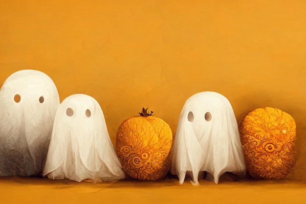 Pumpkin ghost Halloween holiday abstract background by digital painting