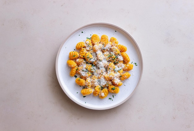 Pumpkin gnocchi with Parmesan cheese and herbs Healthy eating Vegetarian food