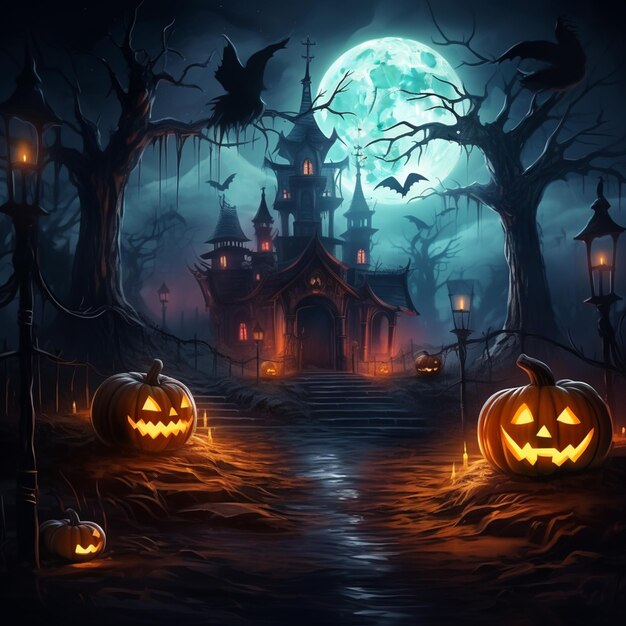 Pumpkin Halloween in dark night background orange tone design for Halloween 31 October