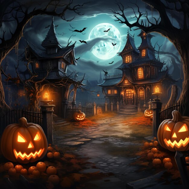 Foto pumpkin halloween in donkere nacht achtergrond oranje toon ontwerp voor halloween 31 oktober