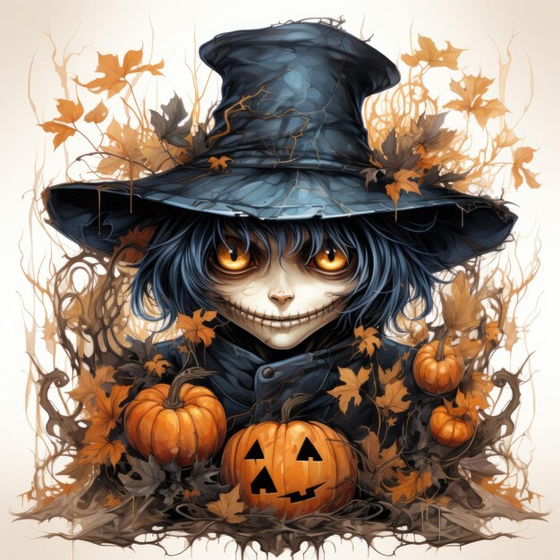 pumpkin hat Halloween illustration artwork scary horror isolated tattoo creepy fantasy cartoon