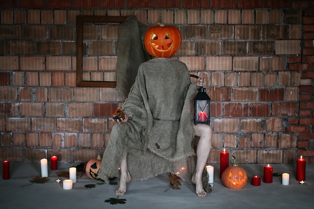 Pumpkin head monster horror indoor