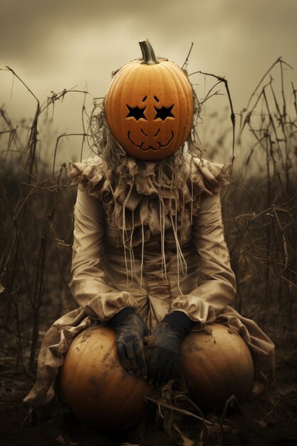 Photo pumpkin head scarecrow