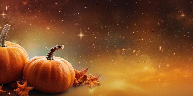 Pumpkin on a horizontal image with space for text photo on the theme of halloween generative ai