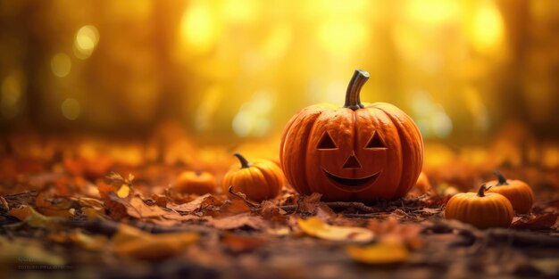 Pumpkin on a horizontal image with space for text Photo on the theme of Halloween