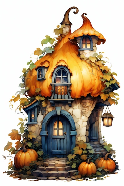 Pumpkin House Cute IllustrationFairy House