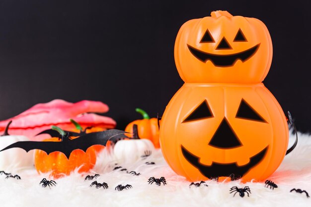 Pumpkin Jack griezelige spin en vleermuis in foto Halloween dag concept