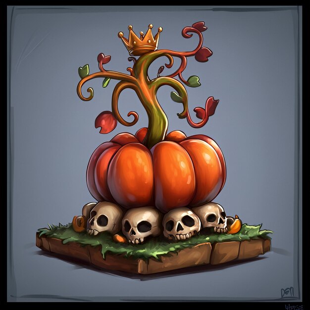 pumpkin king with skulls