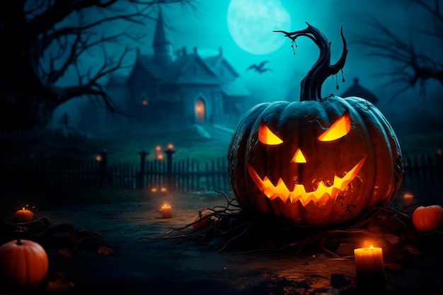 Pumpkin Lantern for Halloween Jack O'Lantern wallpaper Halloween background AI Generated