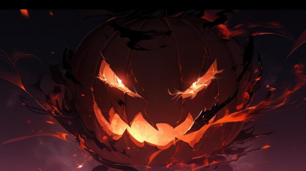 pumpkin lantern with glowing eyes for halloween