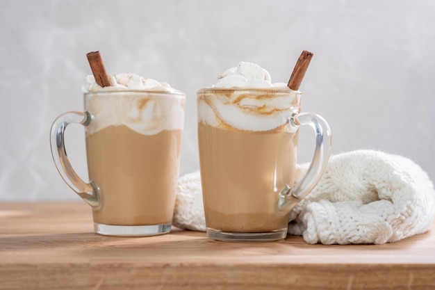 Pumpkin latte in a glasses