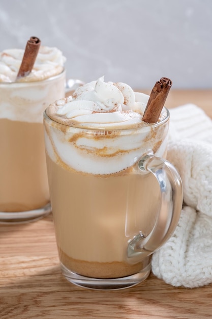 Pumpkin latte in a glasses