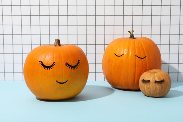 Pumpkin on a light background the concept of face care