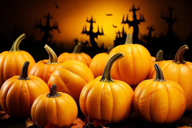 Pumpkin mystique halloween themed background features a captivating arrangement of festive pumpkins