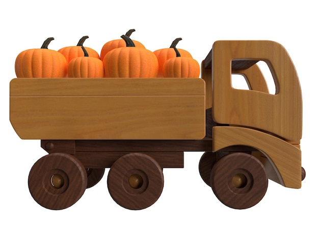 Pumpkin orange color vegetable vegan plant food harvest farm field market car truck toy symbol decoration welcome happy thanksgiving Halloween celebration festival party holiday season3d render