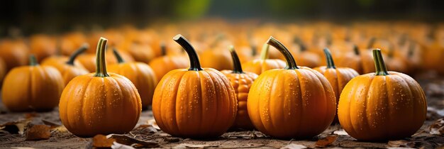 Pumpkin Patch met rijen pompoenen in verschillende vormen en maten