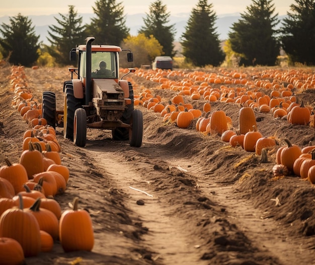 A pumpkin patch with a tractor ride