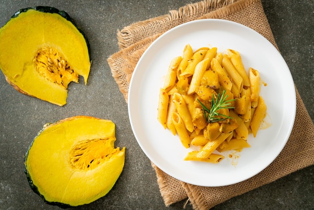 pumpkin penne pasta alfredo sauce - vegan and vegetarian food style