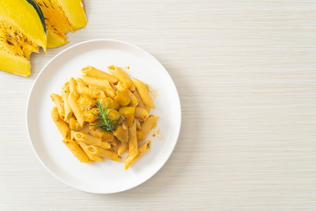 Pumpkin penne pasta alfredo sauce