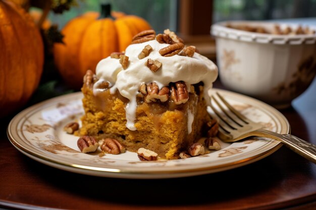 Photo pumpkin pie casserole on the table