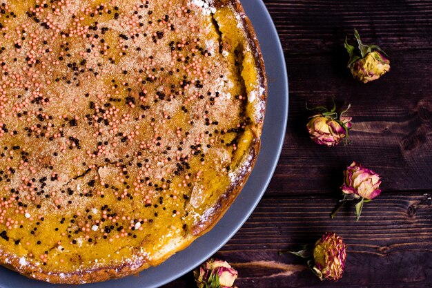 Pumpkin Pie Flat Lay, Traditional Thanksgiving Dessert, 