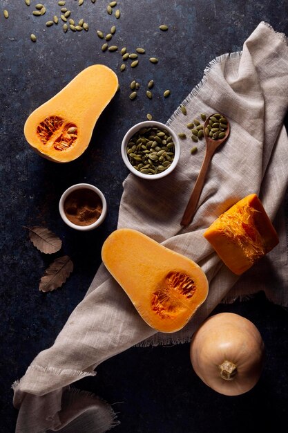 Photo the pumpkin pie making composition