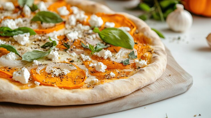 Photo pumpkin pie pizza with autumn spices seasonal menus and holiday celebrations