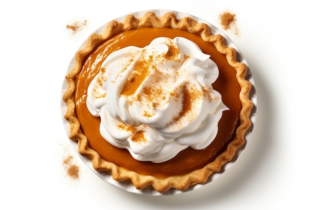 Pumpkin Pie in a Plate Isolated on White Generative Ai