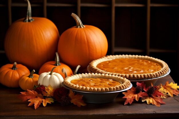 Pumpkin pie and various pumpkins