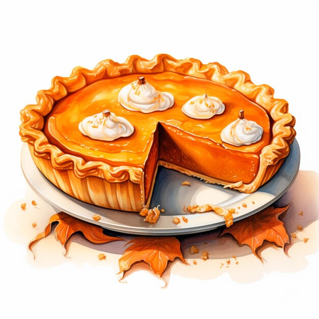 Pumpkin pie Watercolor autumn pie Home cooking bakery cozy autumn isolated watercolor