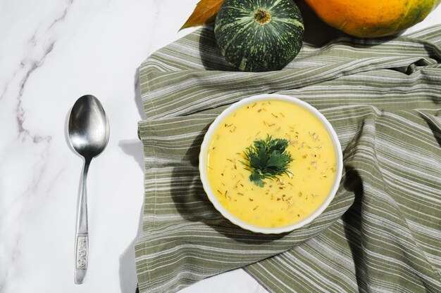 Pumpkin pureed soup Top view