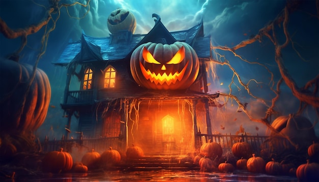 pumpkin and scary house fantastic halloween backgrounds