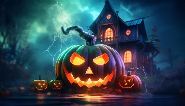 pumpkin and scary house fantastic halloween backgrounds