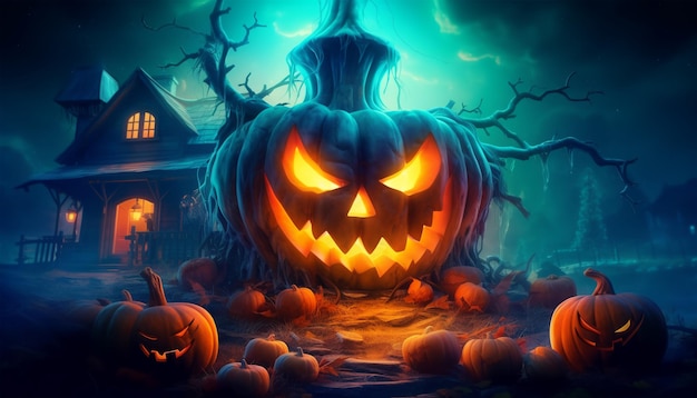 pumpkin and scary house fantastic halloween backgrounds