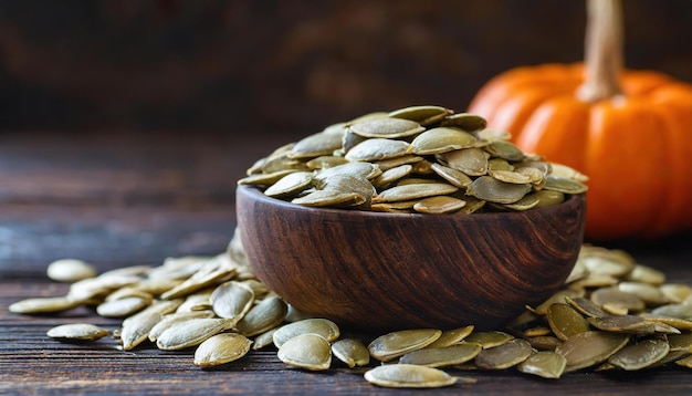 pumpkin seeds Dark wooden background