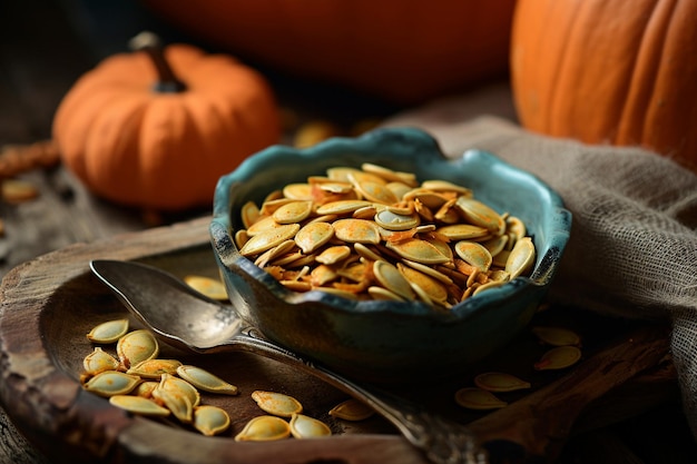 Pumpkin seeds with spoon