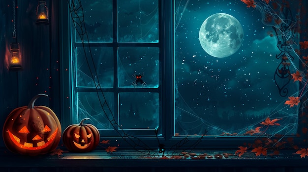 Photo a pumpkin sits on a window sill in the dark