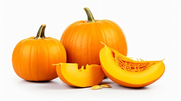 Pumpkin and slices isolated on white background