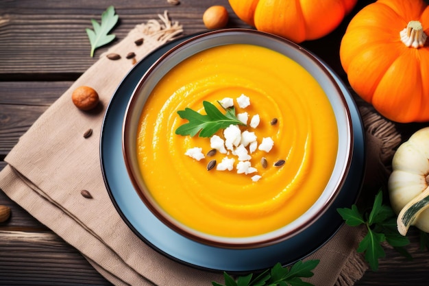 Pumpkin soup in a bowl Thanksgiving dinner