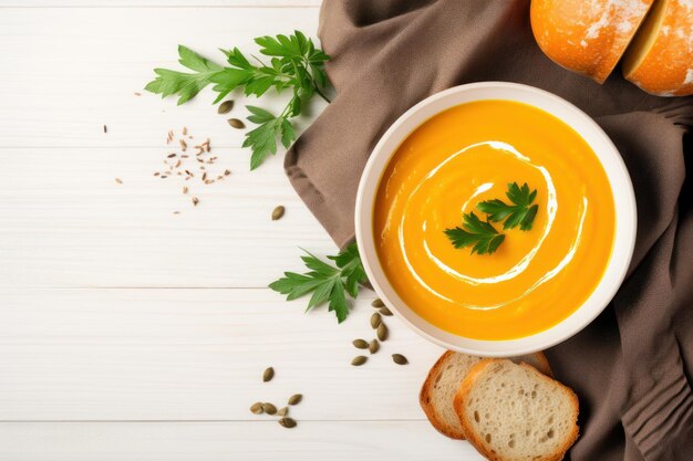 Foto zuppa di zucca in una ciotola cena del ringraziamento