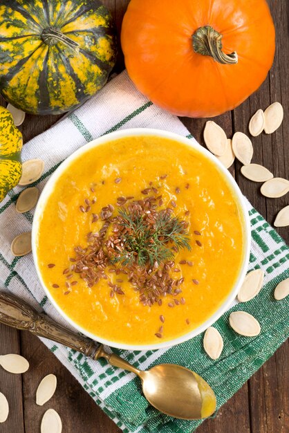 Pumpkin soup in a bowl