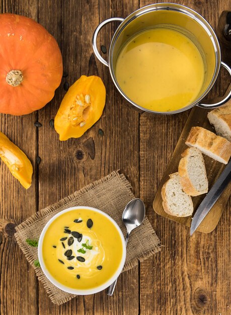 Photo pumpkin soup closeup shot