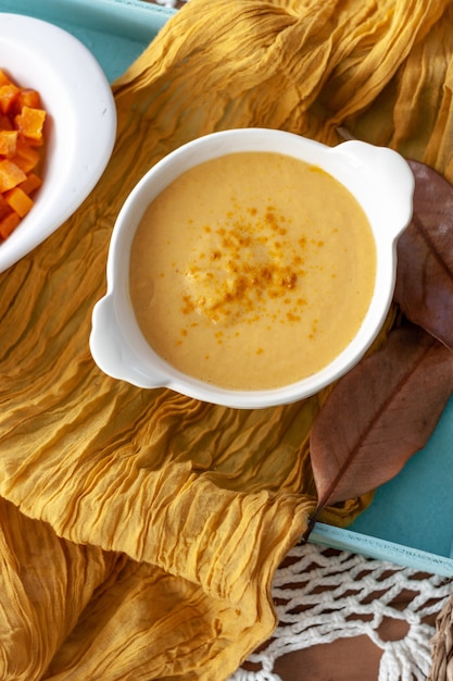 Pumpkin soup cream and roasted pumpkin