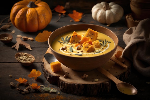 Pumpkin soup Illustration AI Generative