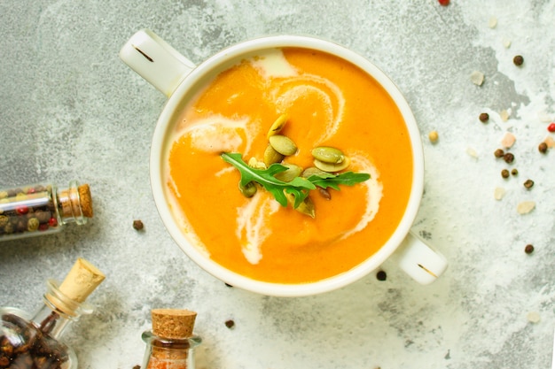 Photo pumpkin soup menu concept