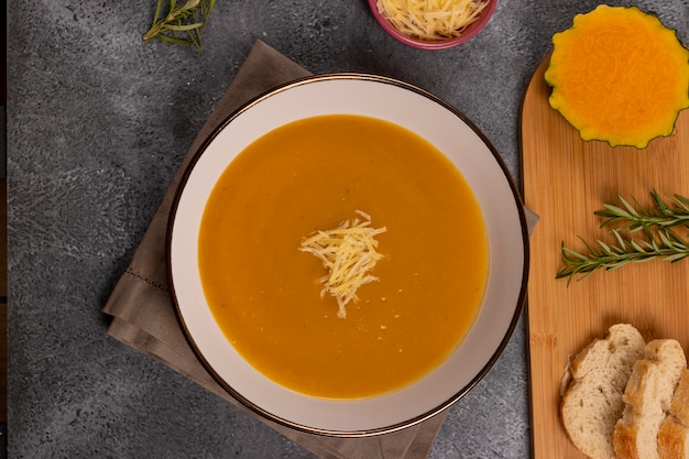 Pumpkin soup nicely served in a bowl