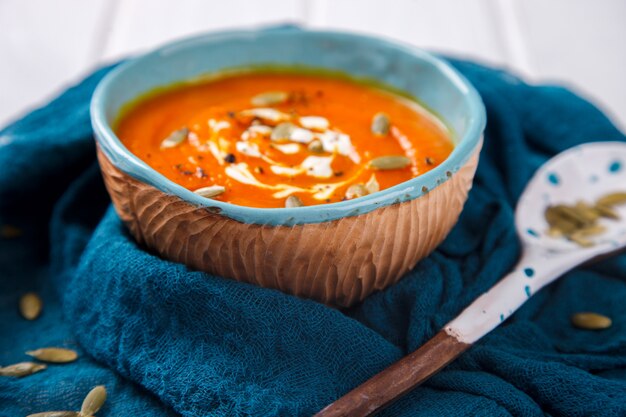 Pumpkin  soup puree with cream and pumpkin 